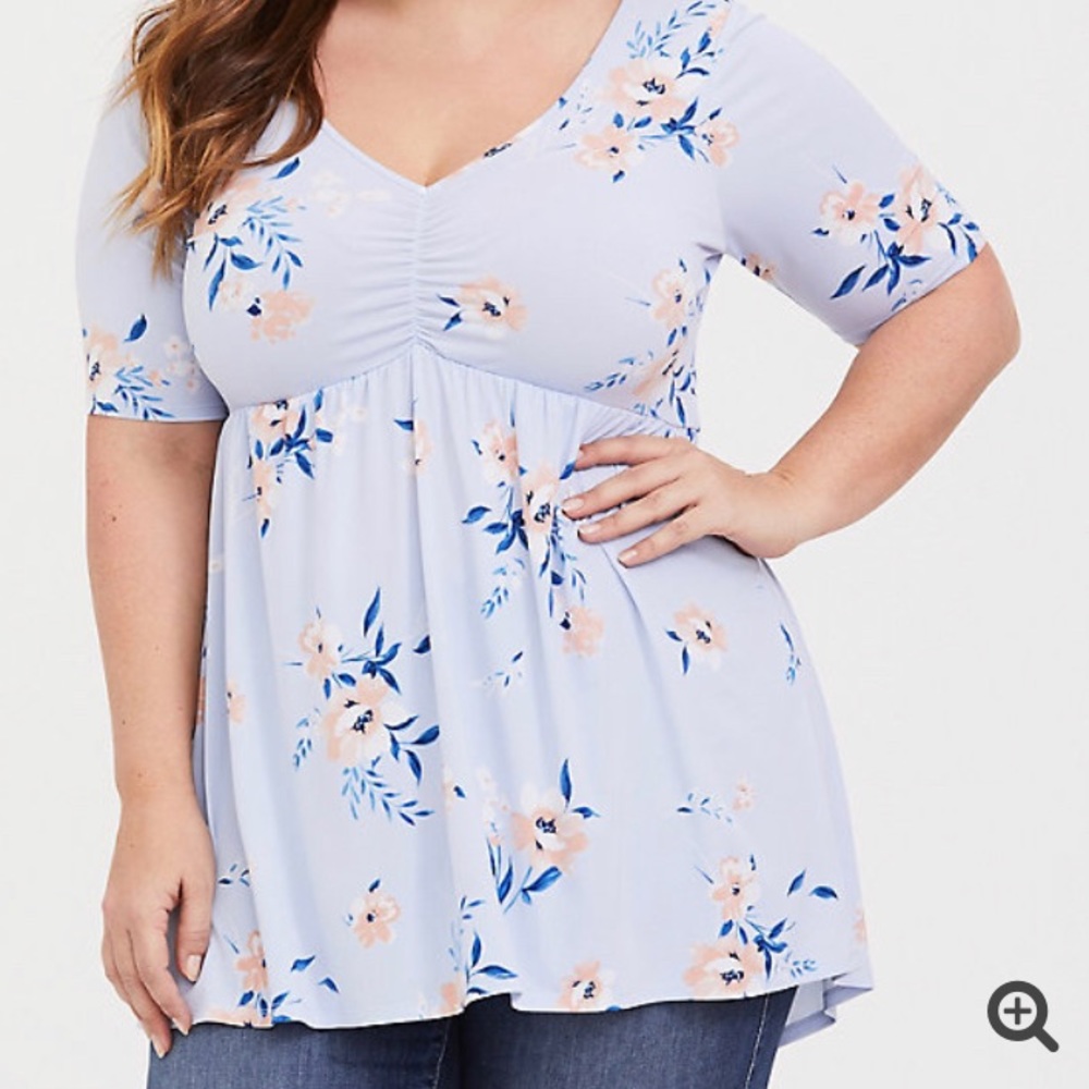 Baby Blue Smocked Floral Babydoll Top 5x